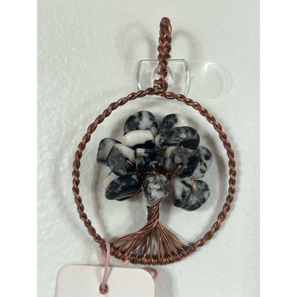 Handmade Copper and Serpentine Crystal Tree of life 3.5x2” Wall Decor